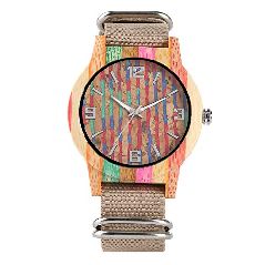 Natürliche Quarz-Holz-Uhr, weiches Nylon-Armband,
Holz-Uhr, leicht, Bunte Bambus-Armbanduhr für Frauen