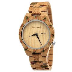 Handgefertigte Holzwerk Germany® Designer Damen-Uhr
Öko Natur Holz-Uhr Armband-Uhr Analog Klassisch Quarz-Uhr
mit Blumen Rosen-Motiv
