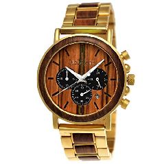 Handgefertigte Holzwerk Germany® Designer Herren-Uhr
Öko Natur Holz-Uhr Chronograph Armband-Uhr Analog
Quarz-Uhr Braun Gold Datum Holz Ziffernblatt
