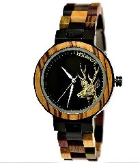 Handgefertigte Holzwerk Germany® Damen-Uhr Öko Natur
Holz-Uhr Holz Armband-Uhr Braun Schwarz Zebra Muster
Analog Quarz-Uhr mit Hirsch Motiv