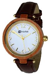 Holz Armbanduhr retrostiel Venezia Cherry Damen mit
Lederarmband und Einem japanischem Quarz-Uhrwerk