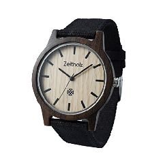 Zeitholz Unisex-Uhr analog Quartz-Uhrwerk mit schwarzem
Canvas Armband Modell Reinsberg