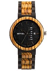 Alienwork Herren-Armbanduhr Quarz schwarz mit Holz-Armband
gelb Kalender Holzuhr Natur-Holz
